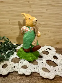 Paper Mache Bunny Carrying hay Figurine