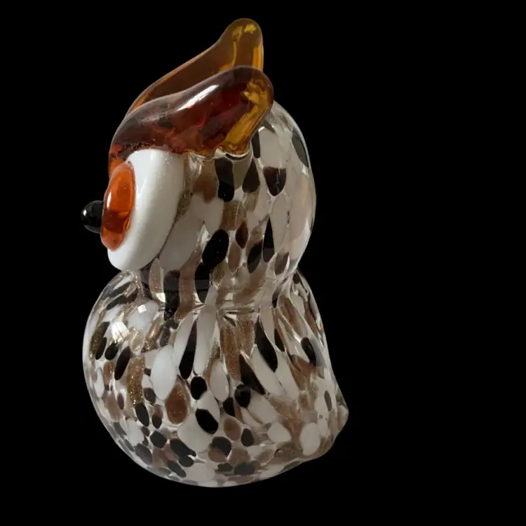 Hand Blown Speckled Art Glass Owl Figurine 5” x 3.5” (Hollow)