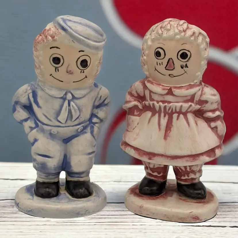 Vintage 1974 Raggedy Ann And Andy Ceramic Figurines By The Bobbs-Merrill Co.