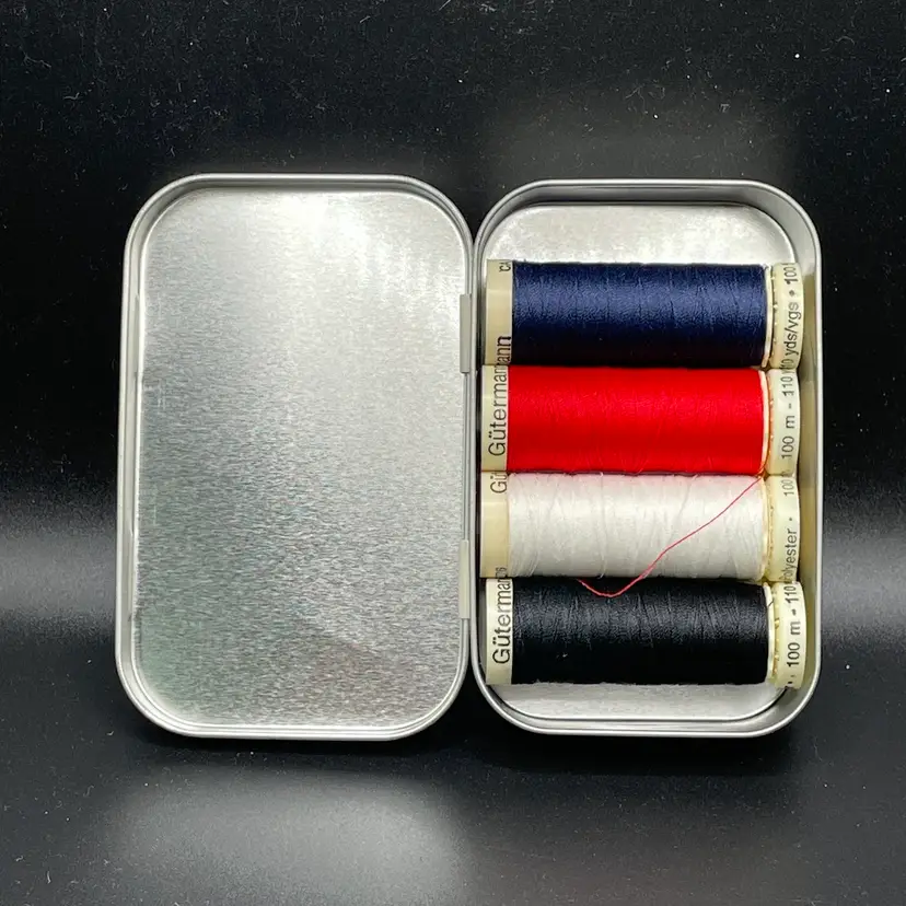Gutermann Polyester Thread in Tin VTG Red Black White Blue Germany Sewing