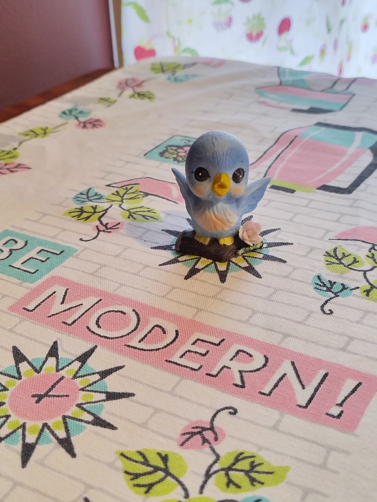 Vintage Little Bluebird Figurine | Sweet Little Bisque Porcelain Birdie Perched Next to a Flower | 1970s-1980s Made in Japan
