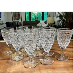 Beautiful- Set of 9- Fostoria American -Cubist -Water Goblets- Height: 6 7/8”, Width: 3 1/4”