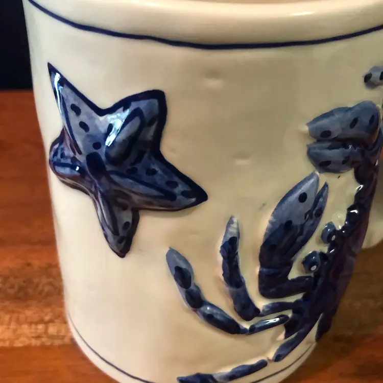 Blue Sky Diane Ceramic Mug CRAB and STARFISH 2012
