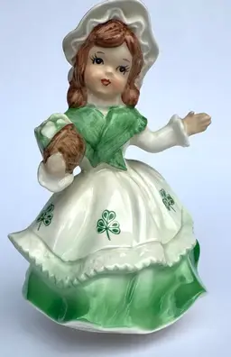 SANKYO Japan Porcelain Irish Girl Figurine Music Box