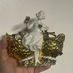 Vintage Gold And White Lady Planter