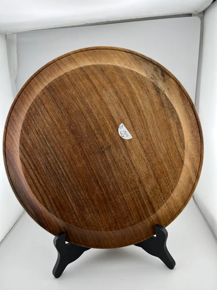 #01 Carved Wooden Platter with Blonde Colored Floral Inlay