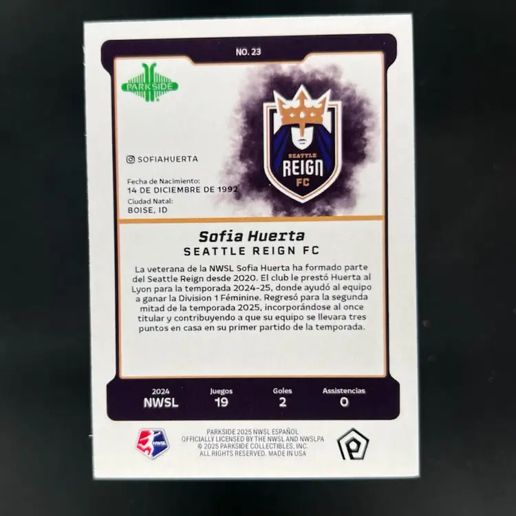 Sofia Huerta 2025 Parkside En Espanol Silver Border /100  Soccer Card