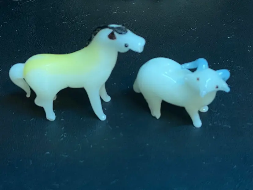 Miniature Glass 1.5" Horse & 1" Ram, Made of Milky White Glass