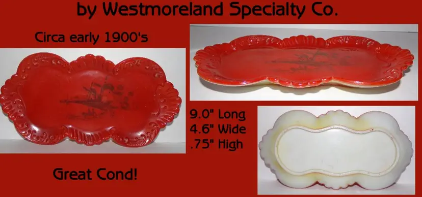 RARE EAPG Westmoreland Specialty 'Orange Opal' Holland Decor Milk Glass Dresser Tray