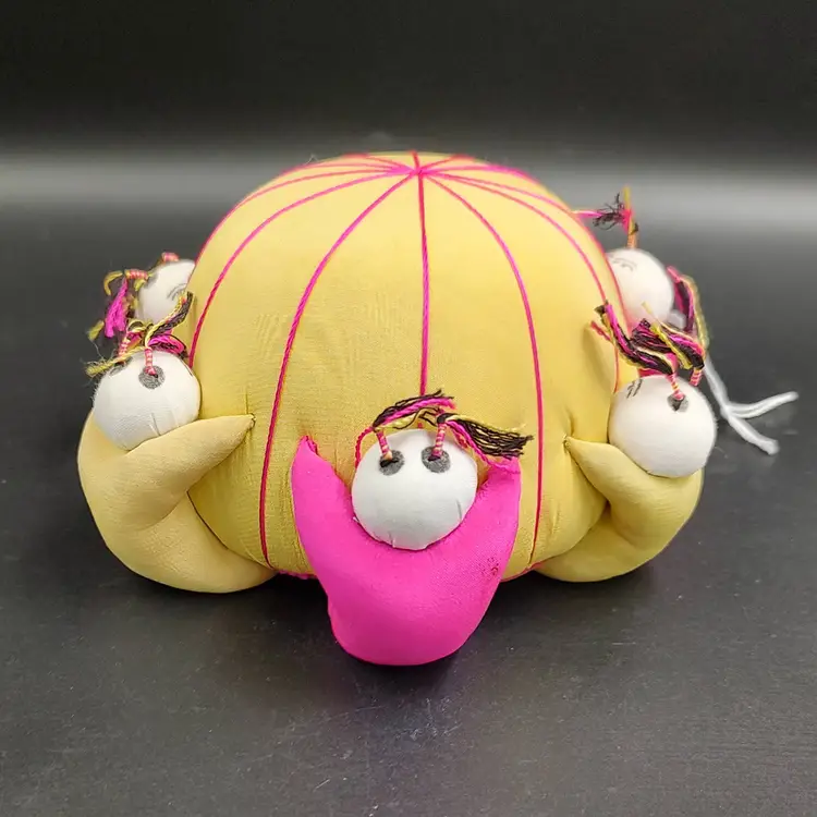 Vtg Brocade Silk Chinese Yellow Pin Cushion