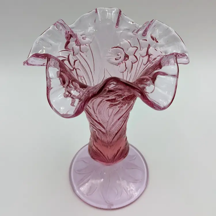 Fenton Daffodil Pattern 'Rose' Ruffled Edge Footed Vase