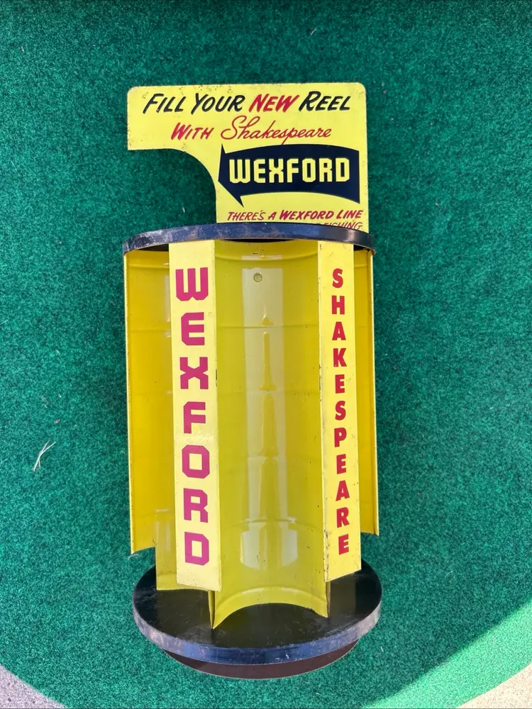 RARE🔥 Antique Vintage Shakespeare Wexford Fishing Line Sale Display Sign Yellow