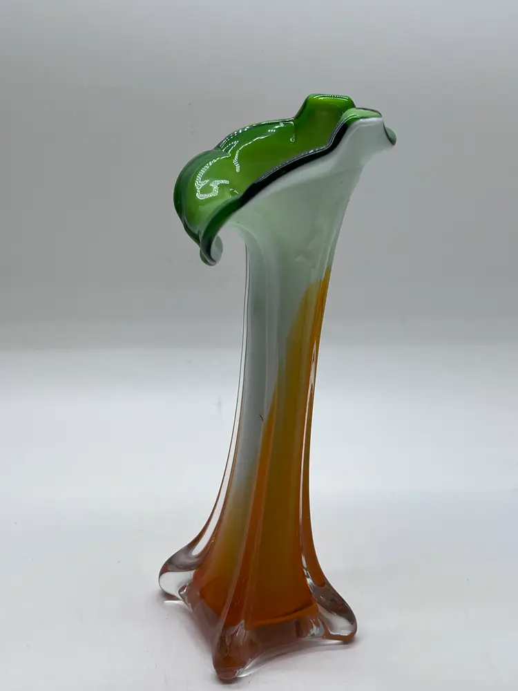 Set of 2 Blown Glass Vases Jack In Pulpit/Twig Multicoloured Orange Green White Yellow Studio Art