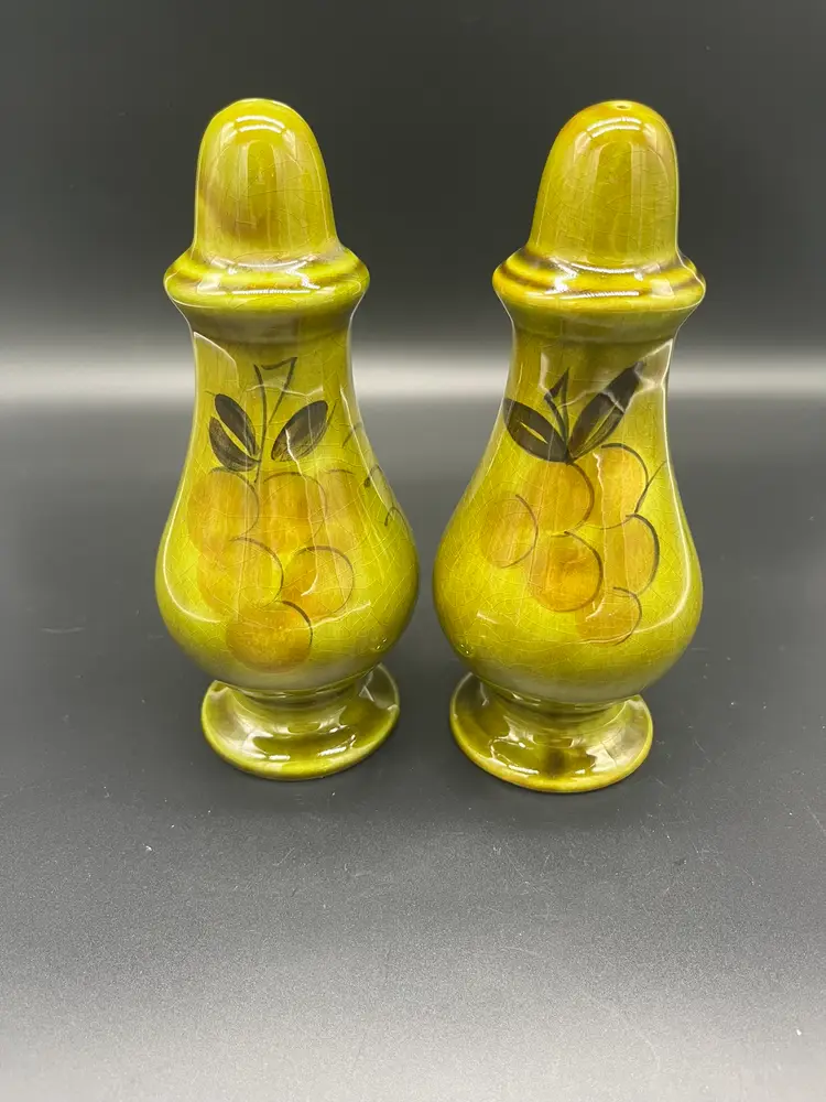 Vintage Los Angeles Potteries Oversized Salt & Pepper Shakers - Avocado Green - Mid-Century USA