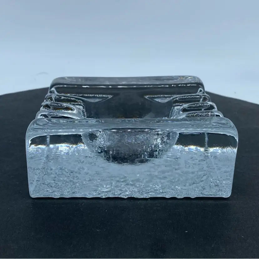 #0126 Scandinavian mid-century modern ice glass ashtray with textured surface.