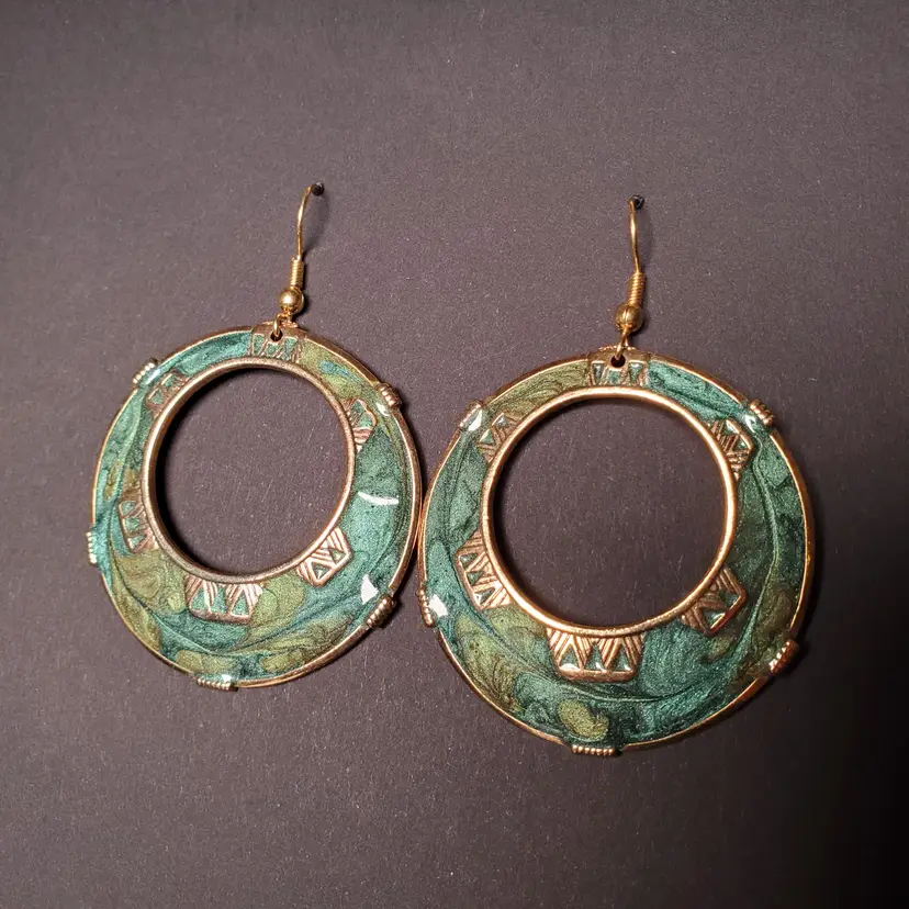 Edgar Berabi Enamel Pierced Earrings Green Gold Boho