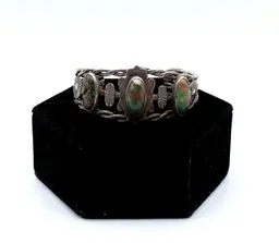 Vintage Fred Harvey ERA green turquoise cuff bracelet 31.6g