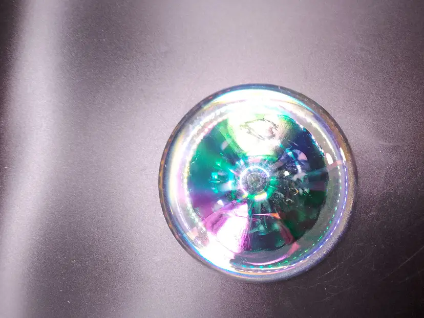 4" flat iridescent glass paperweight signed SS '94