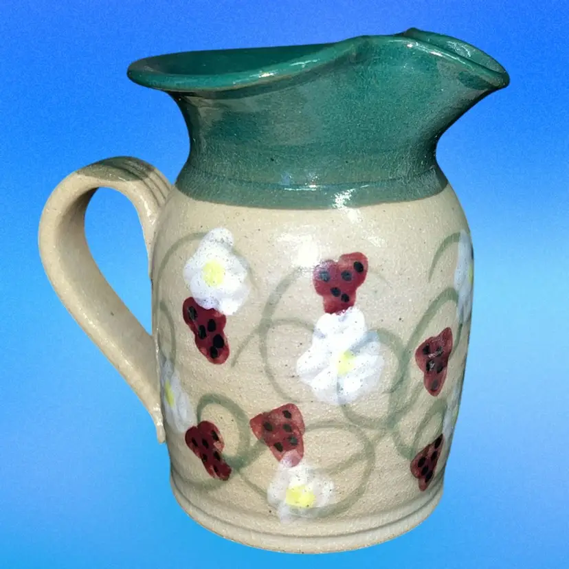 This is a hand-painted art pottery pitcher. Barton Pottery Ohio, Cottage Core Must Have!