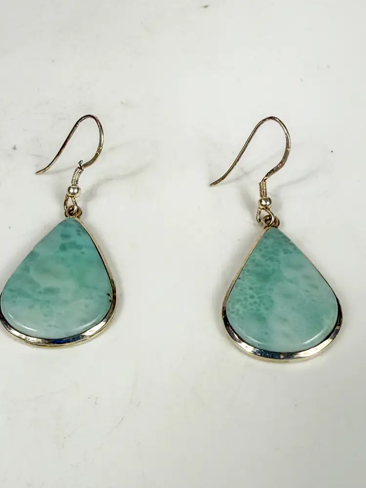 Sterling Silver Larimar TearDrop Earrings dangle 8.5g