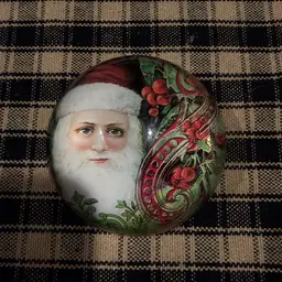 Vintage Glass Santa Clause And Holly Paperweight