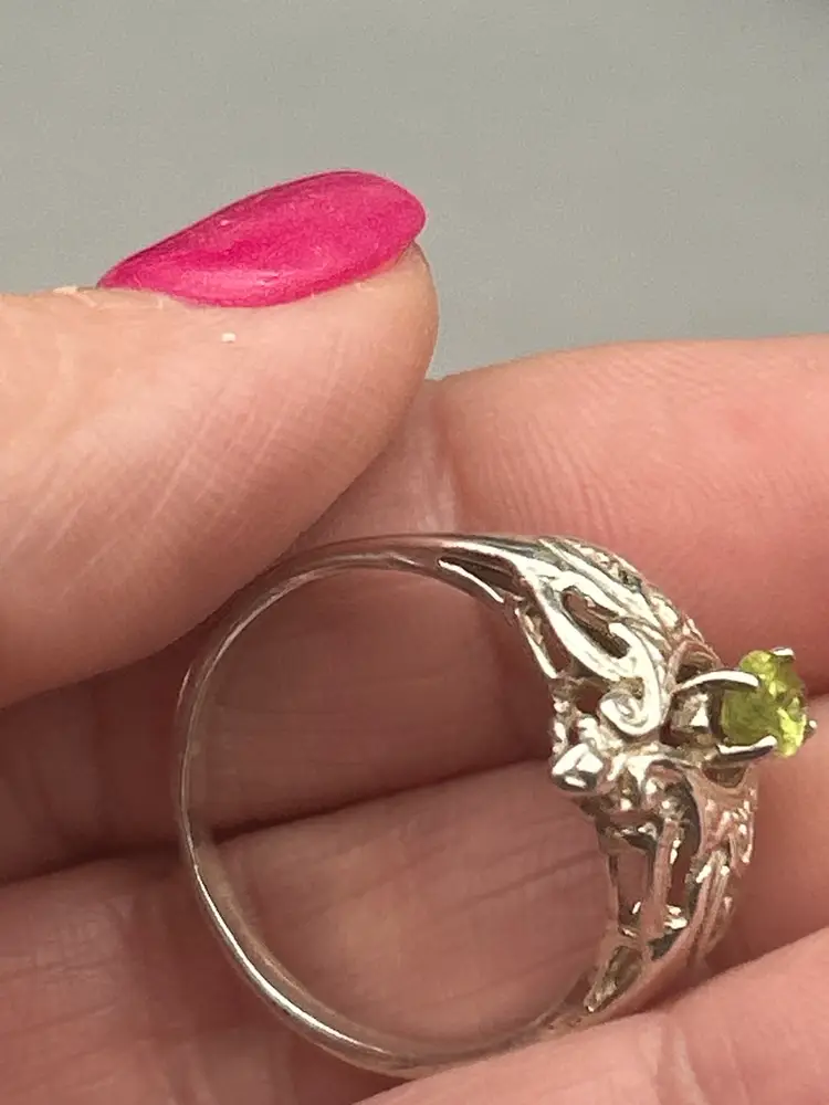 Promise. Collection – Sterling Silver Marquise-Cut Peridot Filigree Ring Size 8 3/4 | 925 Gemstone Statement Ring