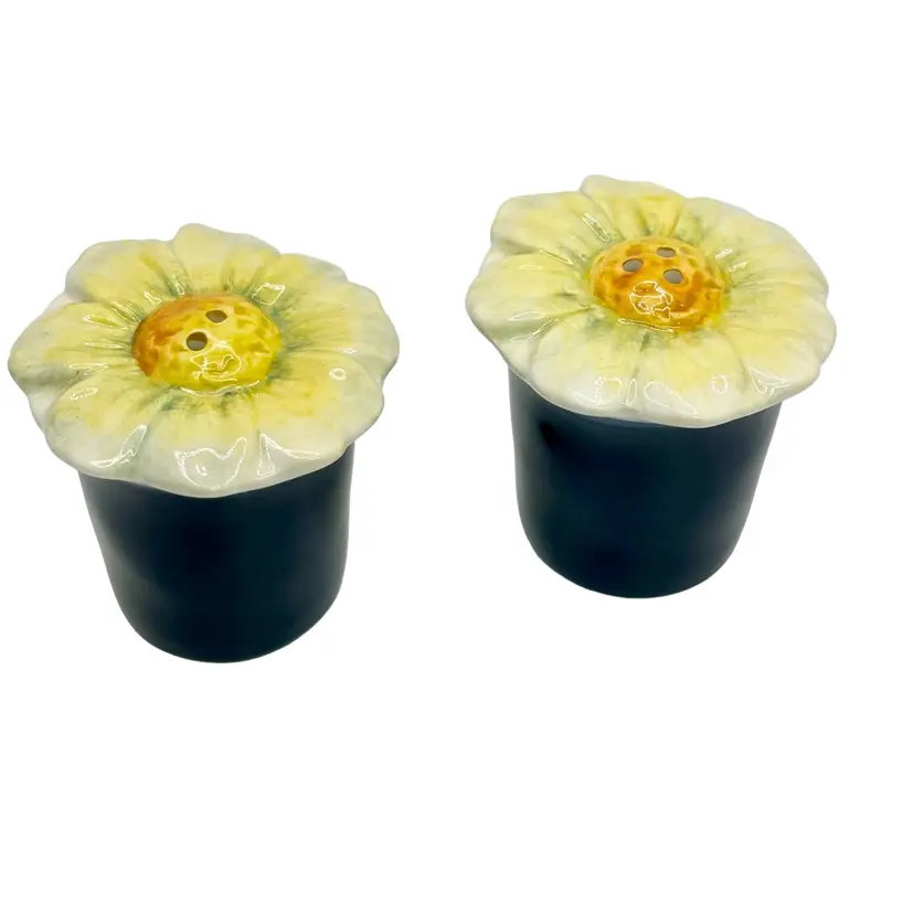 Navy, White & Yellow Flowers Salt & Pepper Shakers 2”