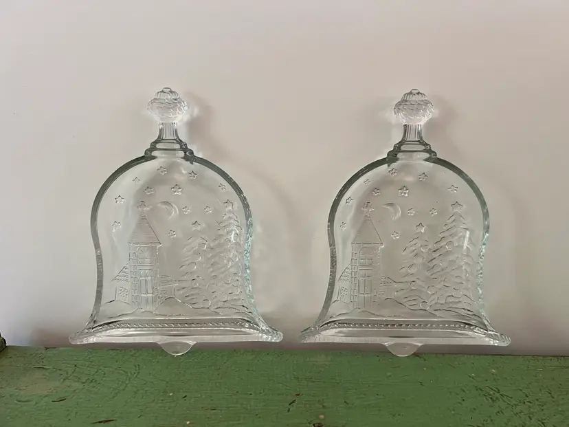 Vintage Bell Shaped Christmas Glass Candy Dishes. 7.75" x 6.5" Excellent Vintage Condition