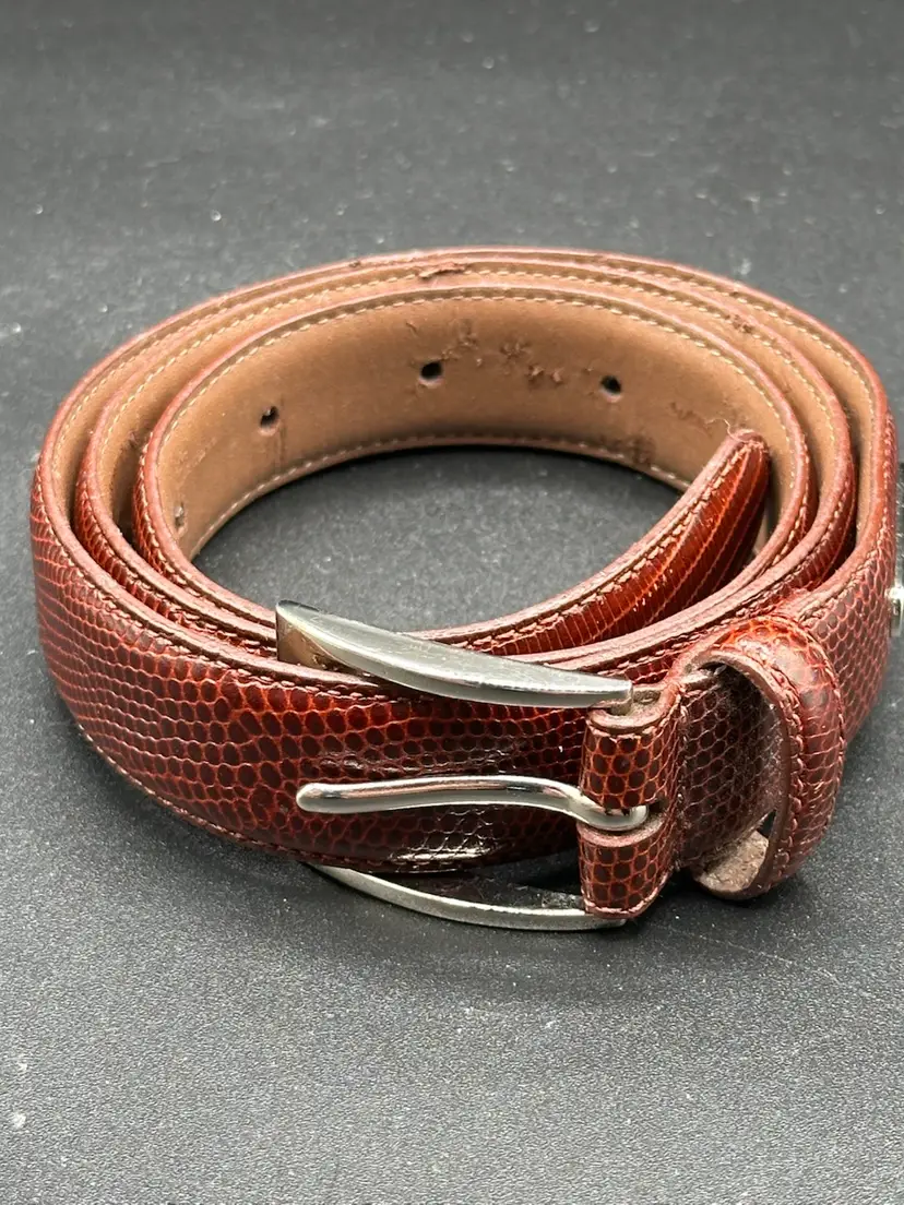 Vintage Ralph Lauren RL 67 Belt Brown Leather Gold buckle Sz M Snakeskin Western