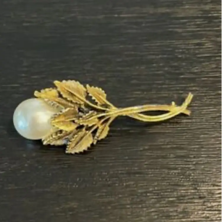 Vintage BOTTICELLI Gold Pearl FLOWER Brooch Pin Signed