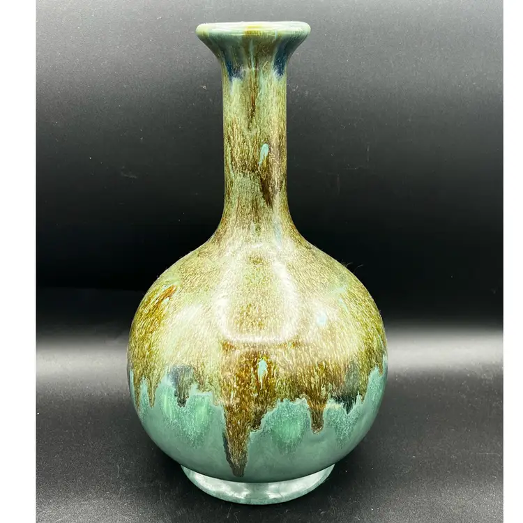 Tall Drip Glaze MCM Vase Blue, Green, and Brown