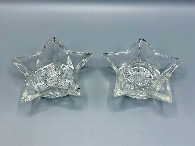 Vintage Hazel Atlas Clear Glass Star Shaped Candle Holders Tealight and Taper Candle