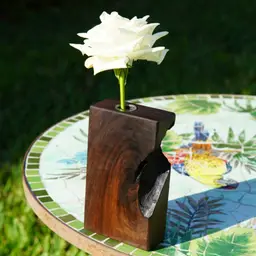 Rustic Walnut Wood Single Stem Vase with Natural Edge (7" x 4" x 1.75")