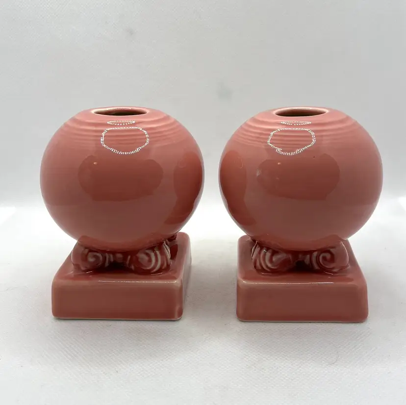 Homer Laughlin Fiesta Rose Bulb Candlesticks Candle Holders Pair Of 2 USA, Pink Fiestaware