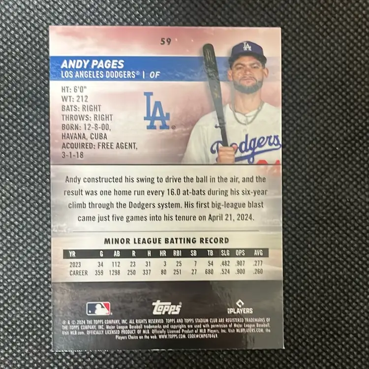 2024 Stadium Club Andy Pages #59 RC Green Chrome Parallel