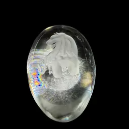 Lead Crystal EGG Paperweight Astrology Leo Lion 1960's EKENAS Sweden Helkristall