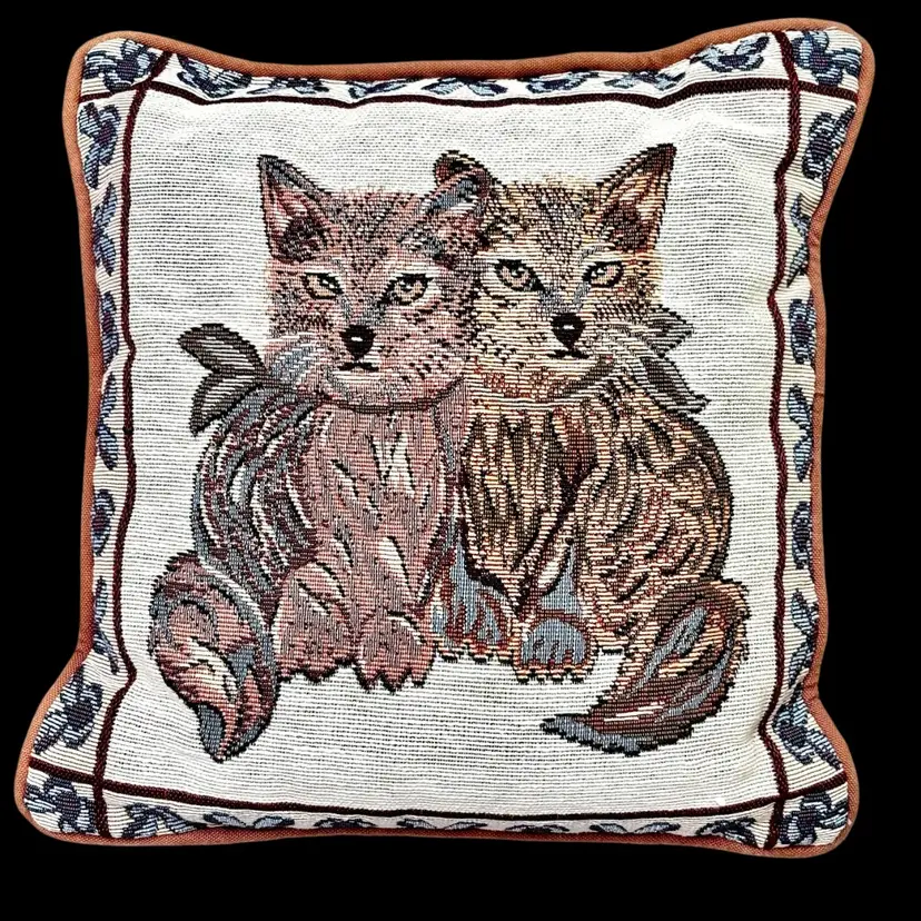 Pair Of Foxes w/ Bows Tapestry Pillow 12x12