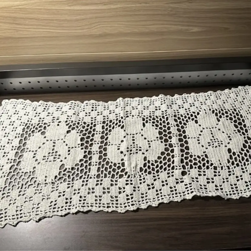 Vintage Hand Crochet Table Runner Dresser Rectangle Doily 12" X 30