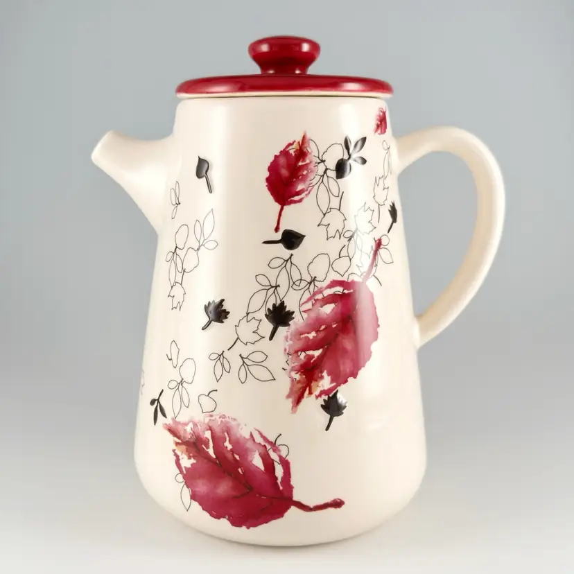 Starbucks Coffee Falling Leaves Teapot Cherry Red, Ceramic Tea Pot with Hook Cover Lid, 40oz 2007