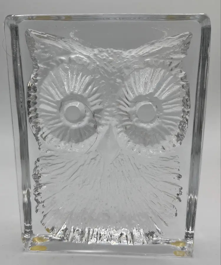 Vtg Daum Crystal Owl Art Glass Paperweight Signed Daum From France