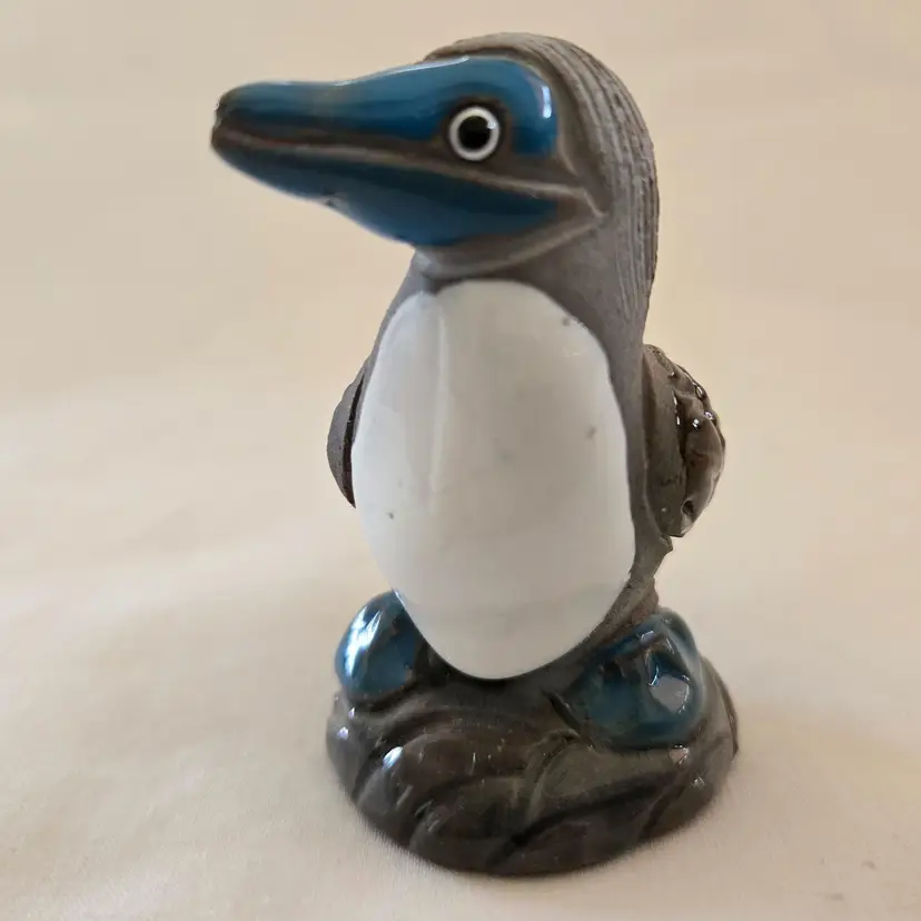 Handmade Ceramic Figurine Blue Footed Boobie Ecuador Galapagos Bird Stamped NS