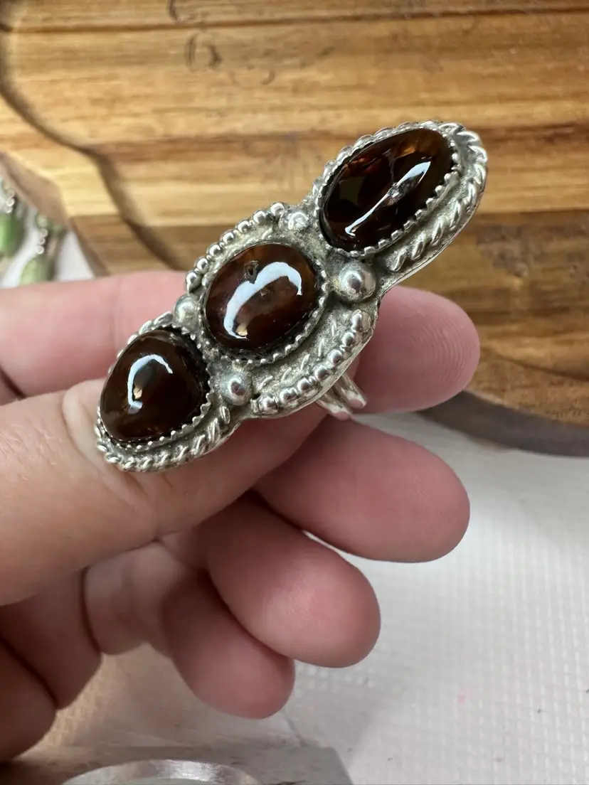 3 Stones Of Fire Agate Ring Tested Yes Sterling Silver Size 7.5