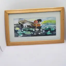 Vintage Watercolor Print of Girl by Lily Pond Artist Altaf Husain