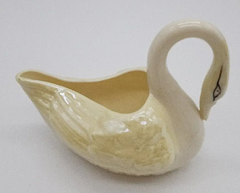Vintage Belleek Swan Creamer Vessel Green Mark Hand Painted Lusterware Ireland
