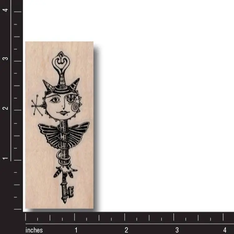 Whimsical Art Key Man Rubber Stamp