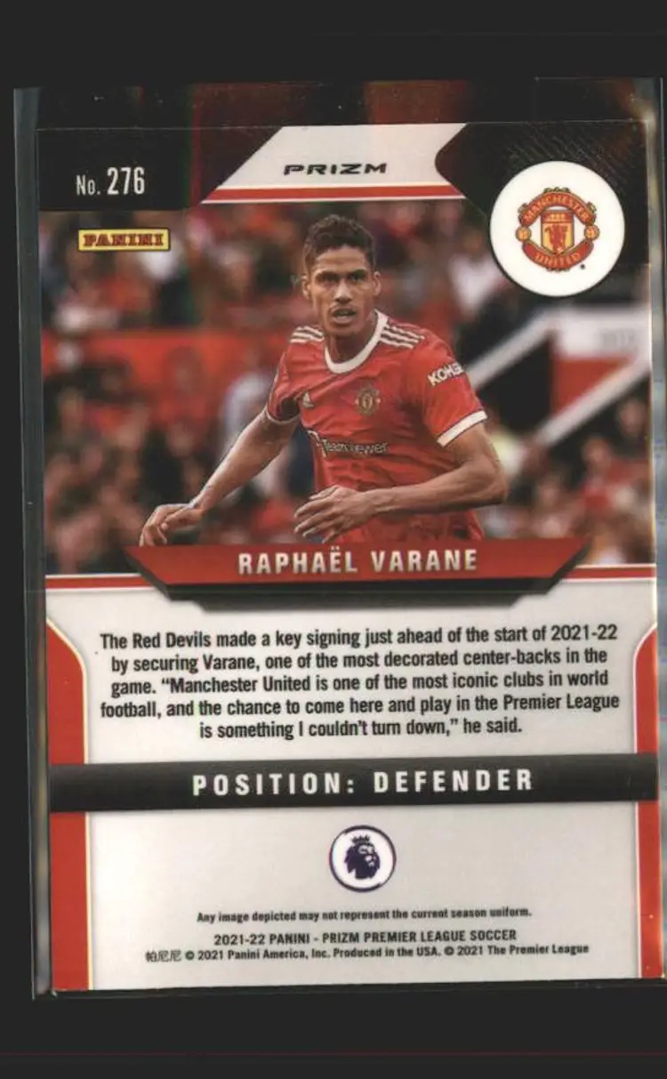 2021-22 Panini Prizm Premier League #276 Raphael Varane Green Wave - ( 138 ) - Manchester United