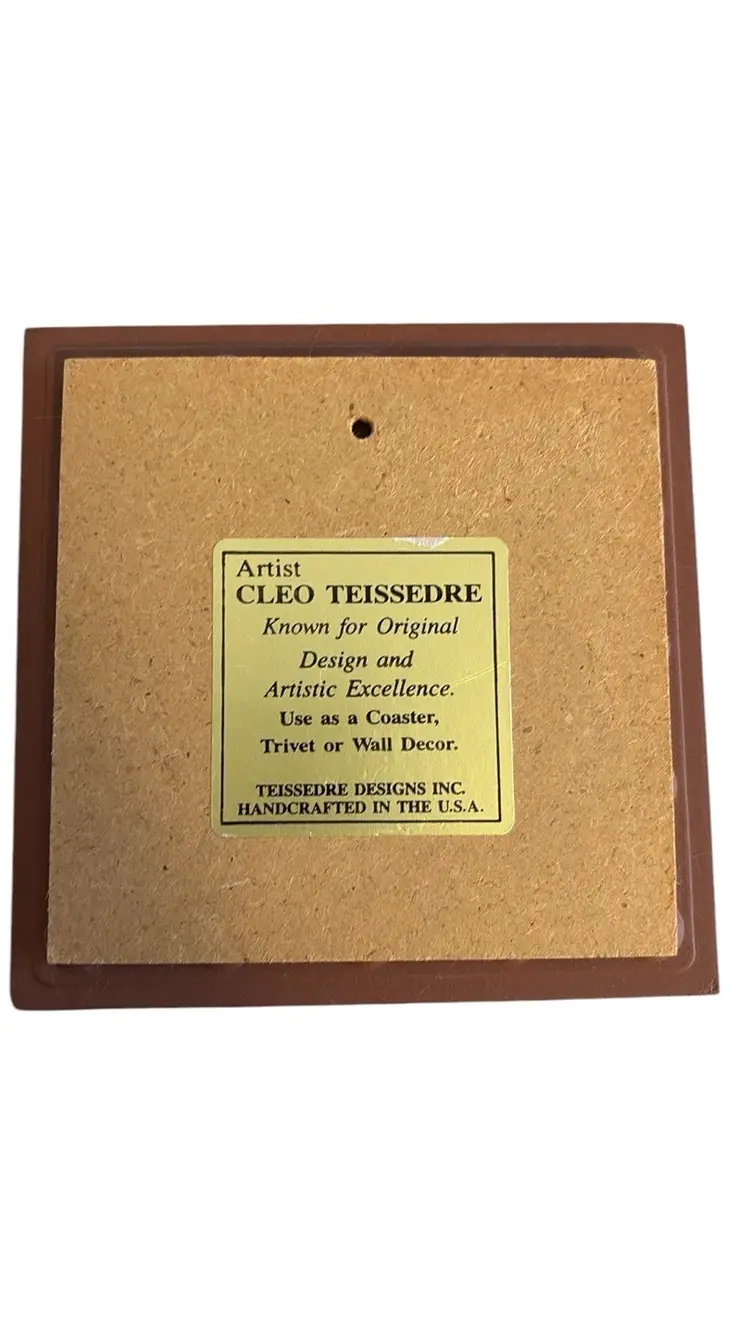 Vintage Storyteller Terracotta Trivet Cleo Teissedre 1991 White Multi