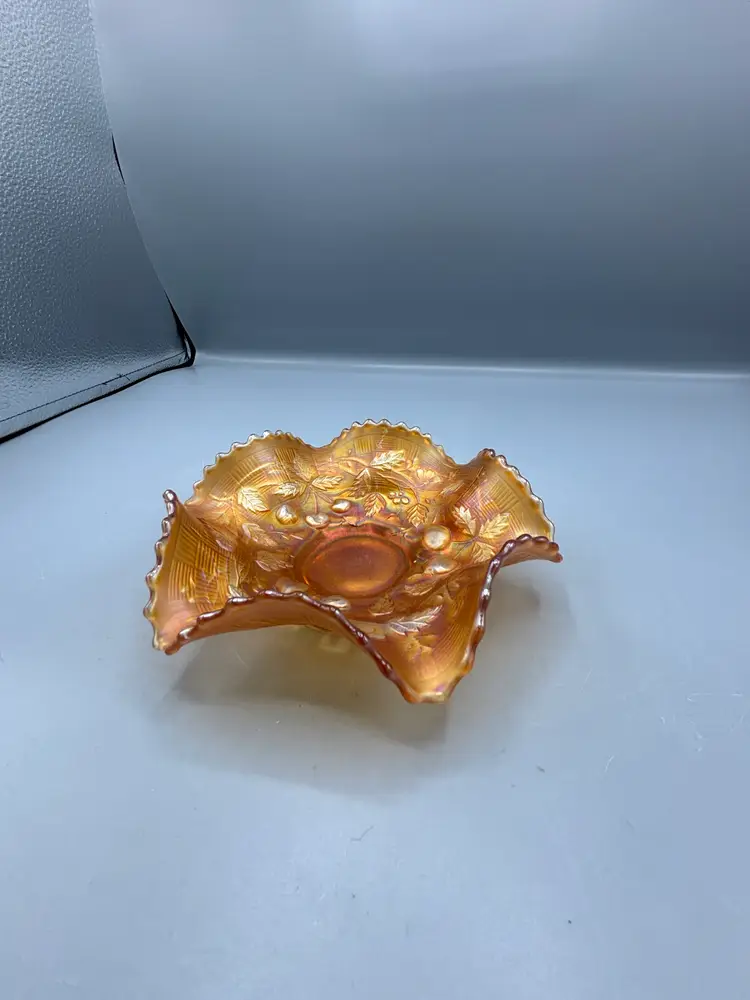 Northwood marigold carnival bowl with fruits and flowers