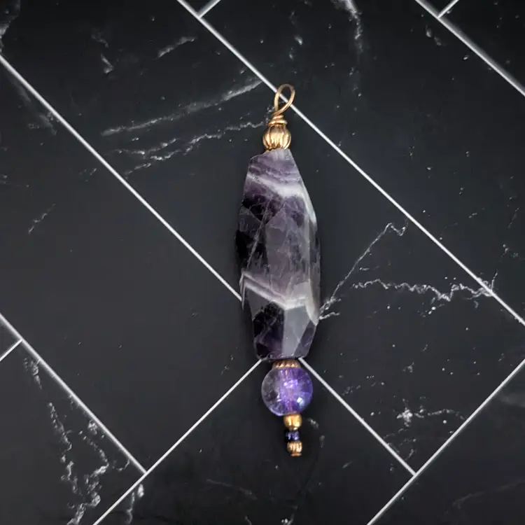 Vintage Pendant Large Statement Purple & Gold Tone - No Chain Included