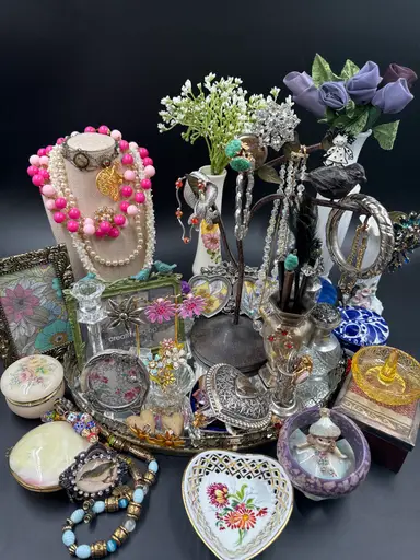 Jewelry, Trinkets, Vases ,Frames All Wonderful For Your Vanity Table